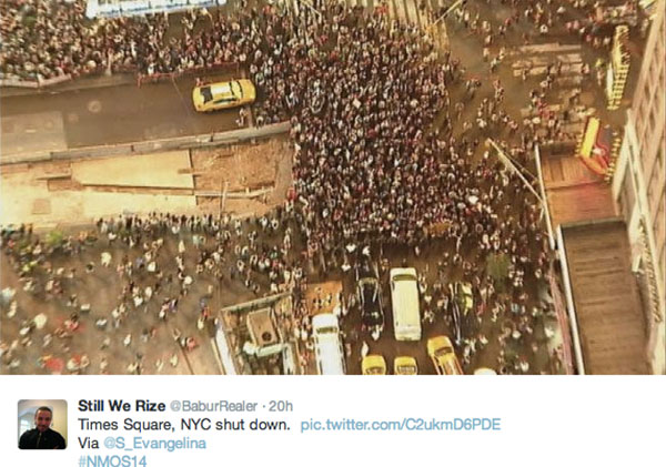 Thousands crowd Times Square in protest of Michael Brown's killing.
